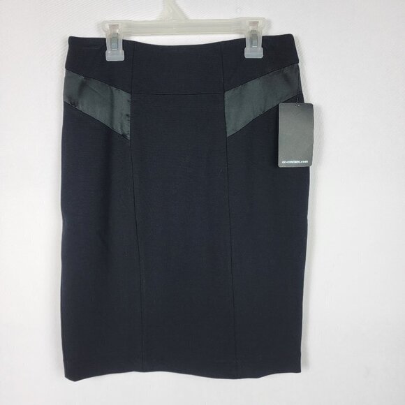 CC Couture Black Pencil Mini Skirt  Zip-Back Lined Viscose Nylon Spandex Size S - Picture 1 of 8